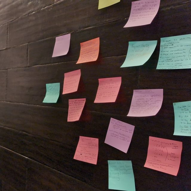 A workshop wall covered in sticky notes