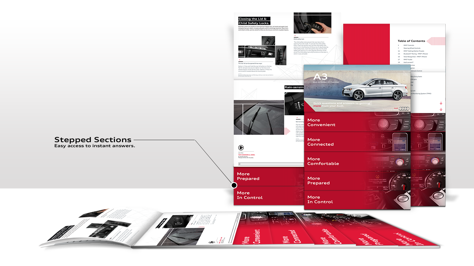 Audi Quick Questions and Answers printed guide with stepped sections