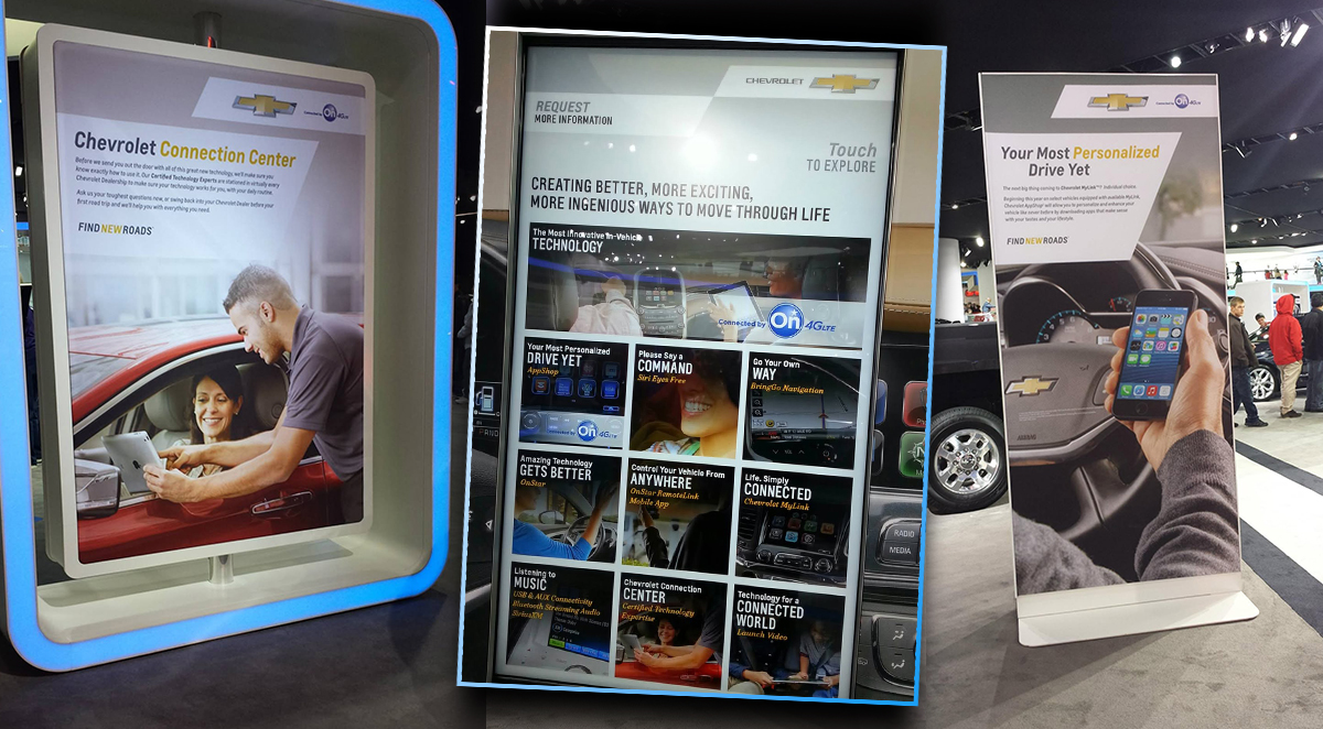 NAIAS booth kiosks and large-format displays for Chevy Find New Roads campaign