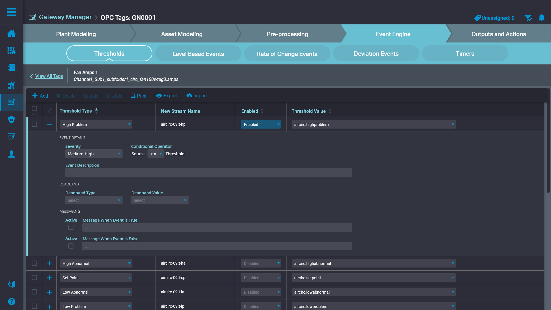 Plex Industrial IoT alerts and monitoring setup screen